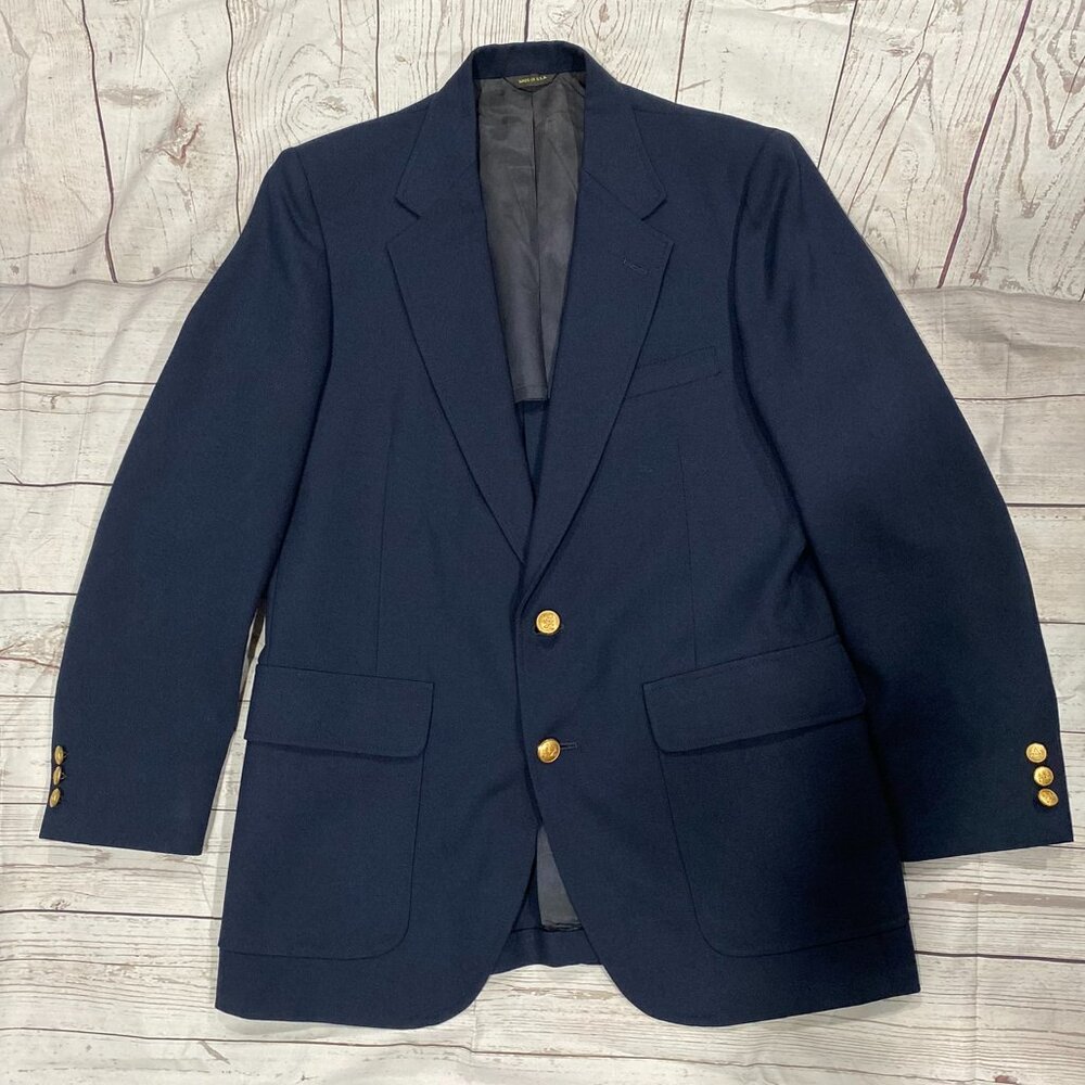 Stafford blazer sport coat jacket navy gold buttons